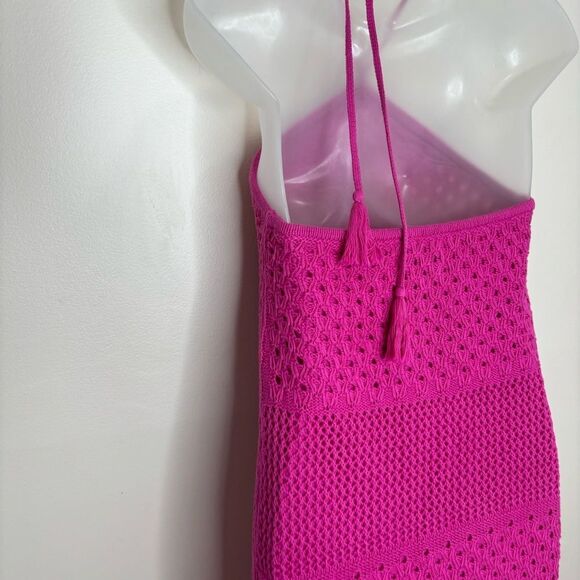 Old Navy Fushia Pink Halter Tie Strap Crochet Mini Dress size Xs vacation casual - Picture 6 of 11
